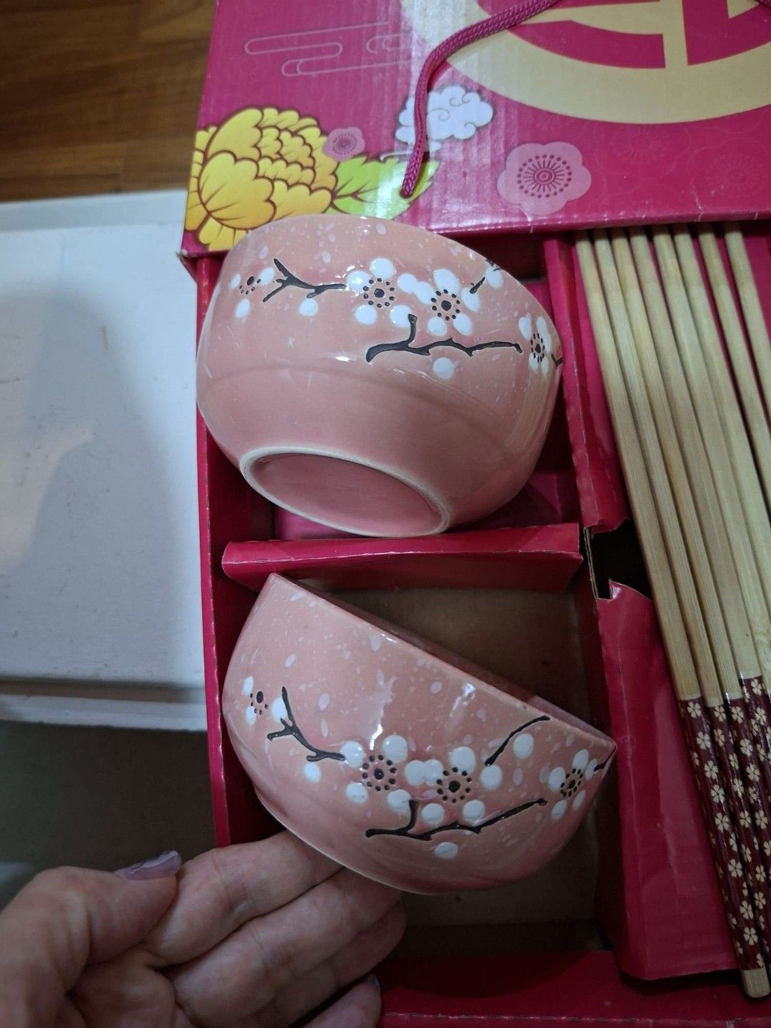 Pink Cherry Blossom Bowl Set with Chopsticks446014095937382403