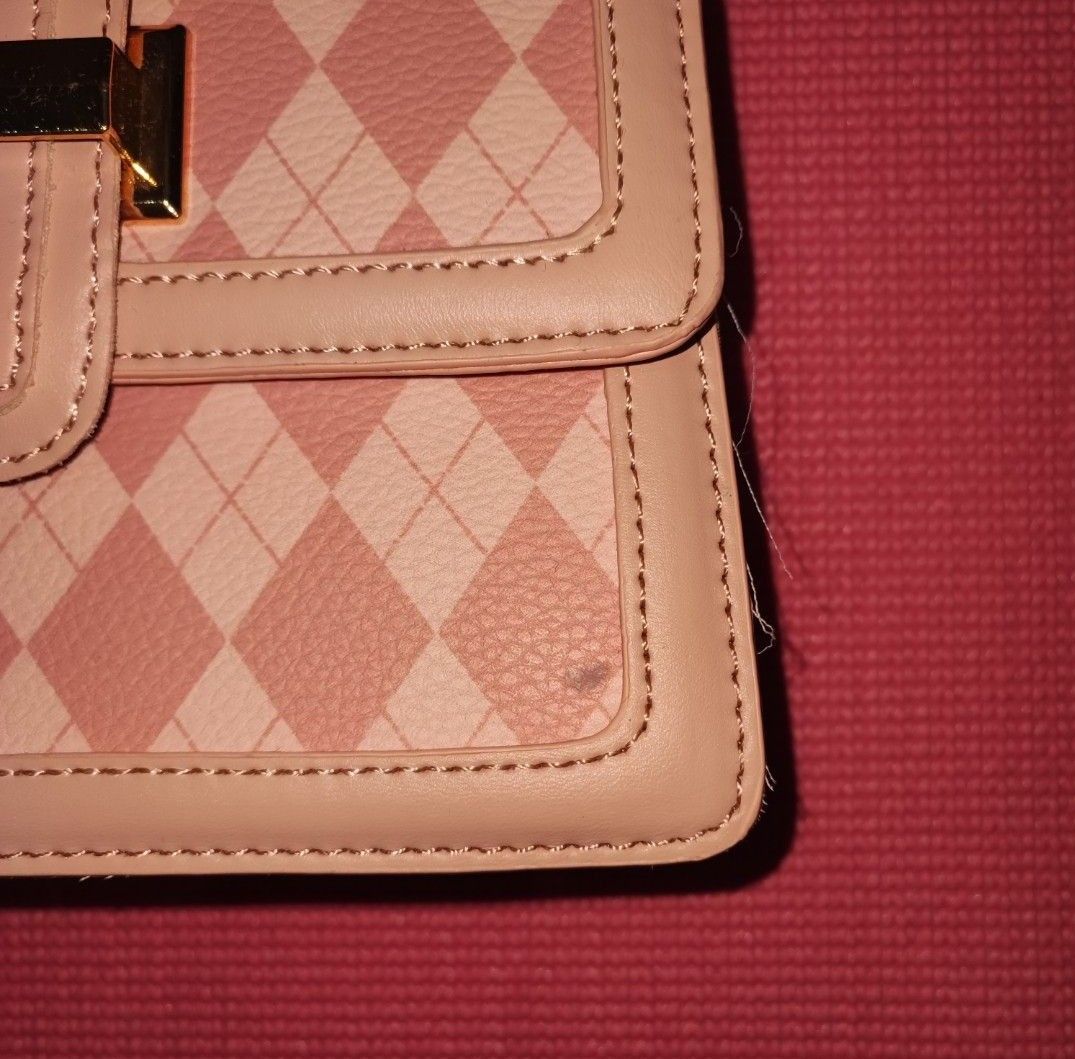 Pink Handbag with Top Handle cute kawaii core (Category: Cross-body Bags) located in San Juan City. Submitted by enbyfangs (Listing ID 1430133016, Image 2). Description: — never used — has visible flaws — please manage your expections 📋 has strap to use as sling bag gcash or bdo jnt ggx lbc sco sdd.