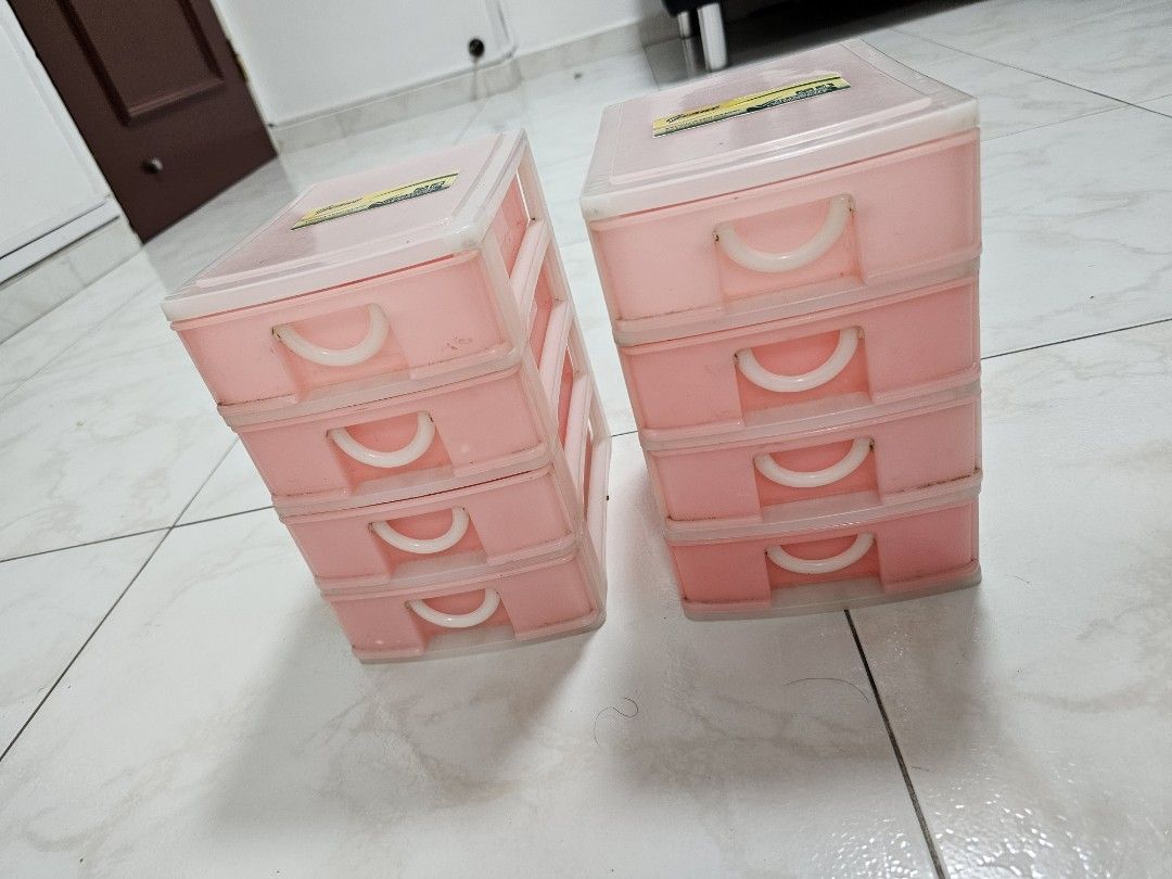Pink Plastic Storage Drawers - Set of 2