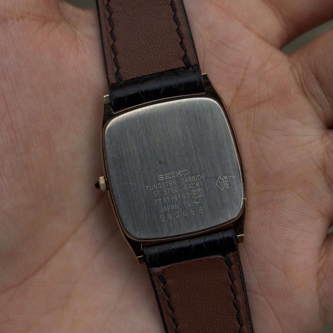 RUSH Seiko Dolce “Champagne Flaked” (Category: Luxury Watches) located in Makati City. Submitted by maassimo (Listing ID 1430068225, Image 3). Description: Seiko Dolce “Champagne Flaked” Rare, cheapest in the market Sapphire Crystal and Tungsten Carbide Case (Non-Scratch) Original Seiko Buckle Movement: Quartz Ref. Number: 7731-5160 Serial Number: 5N0058 BMBY: Nov 1985 RFS: Need funds. .