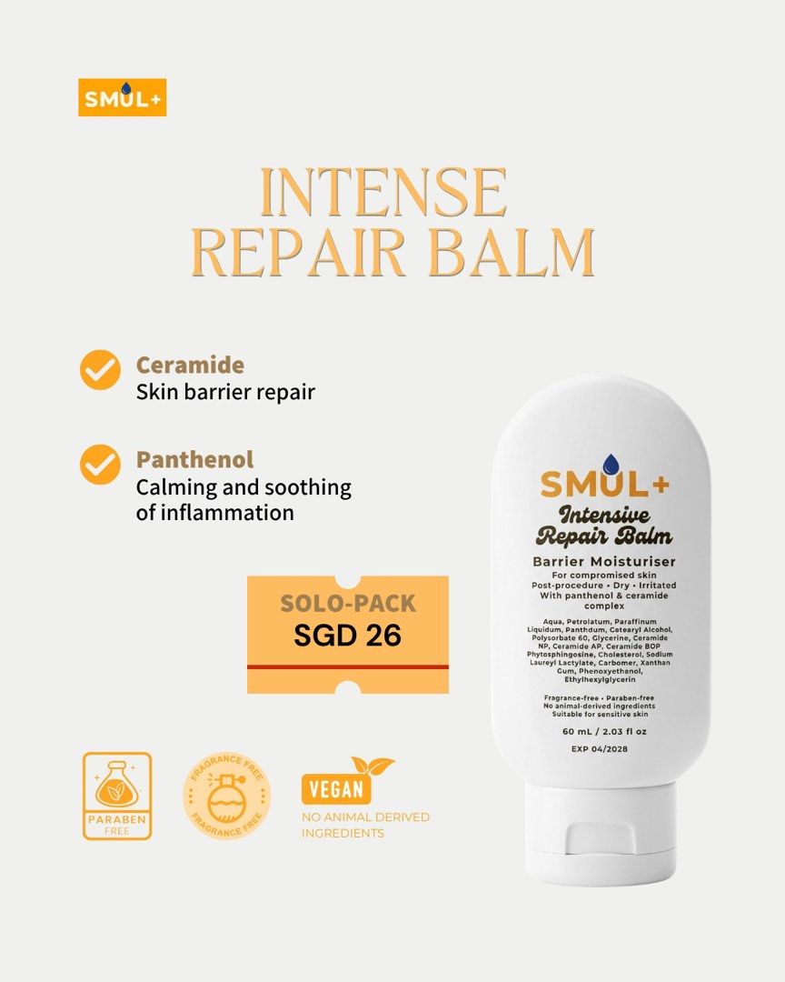 SMUL+ Intensive Repair Balm Barrier Moisturiser, smulplus (Category: Face Care) located in Singapore. Submitted by smulplus (Listing ID 1430190868, Image 1). Description: SMUL+ Intensive Repair Balm Moisturizer.