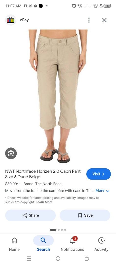 TnF Horizon 2.0 Capri pants (Category: Activewear) located in Cabuyao City. Submitted by khode025 (Listing ID 1430049008, Image 1). Description: TnF Horizon Capri Pants size 4 on tag/small to medium waist:30-32 length:30 excellent like new condition beige/tan color quick dry fabric 980 only.