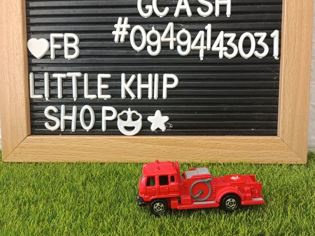 Tomica Fire Truck (Category: Vehicle & Diecast Models) located in Bacoor. Submitted by LittleKhipShop (Listing ID 1430046821, Image 2). Description: 💕tomica diecast firetruck 🏷mine at 50 ©️tomica markings. missing ladder sa top. ●COMMENT ON PRICE & DESCRIPTION ONLY. ● Breakable is non refundable once the items is already shipped. Buy at your own risk. ● SCREENSHOT YOUR DIBS ITEM. FOR YOUR OWN REFERENCE.