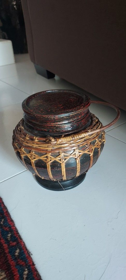 Vintage Woven Basket with Lid