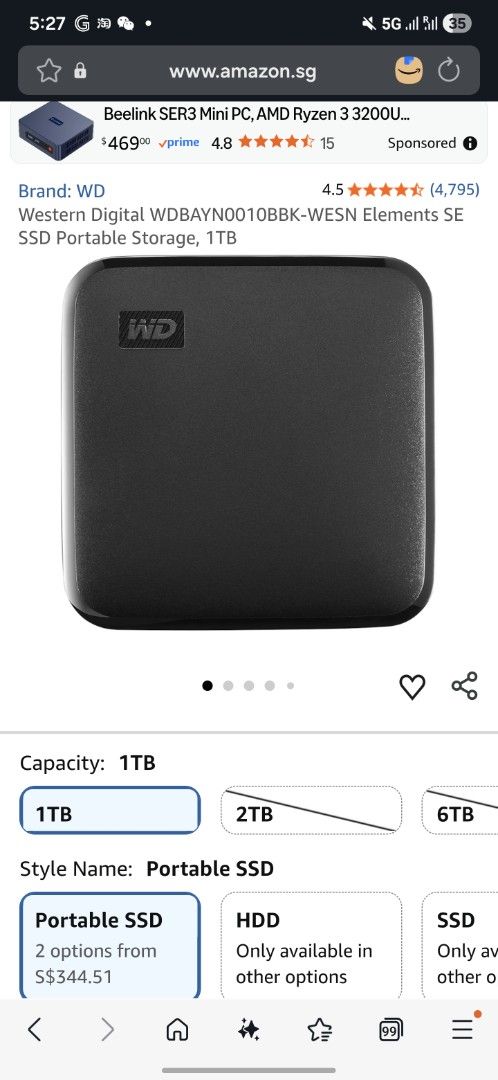 WD Elements SE 1TB Portable SSD Solid State Drive446062386784522244