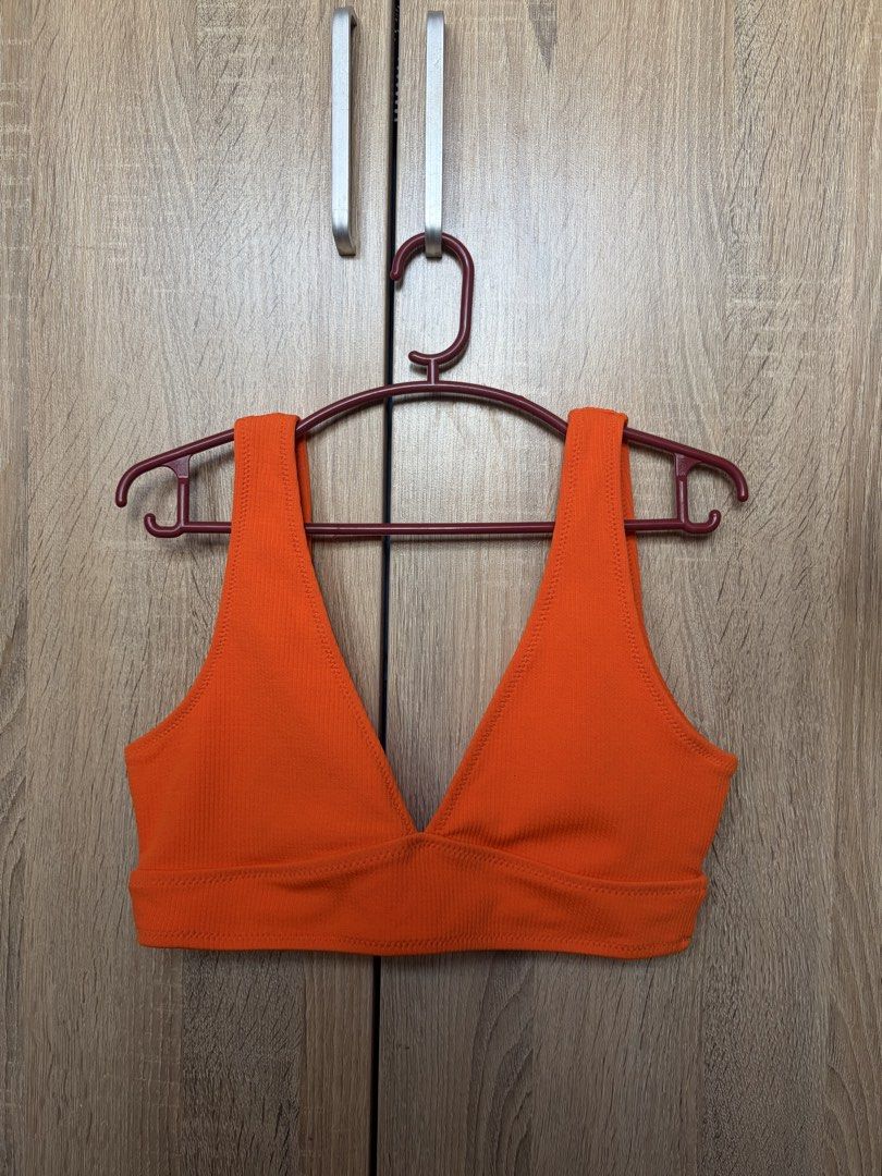White Sheer Top and Orange V-neck Top (Category: Blouses) located in Antipolo. Submitted by softprelovedbyaly (Listing ID 1430110757, Image 2). Description: • white, sheer, short-sleeved cover top with tie closures • orange bikini top.