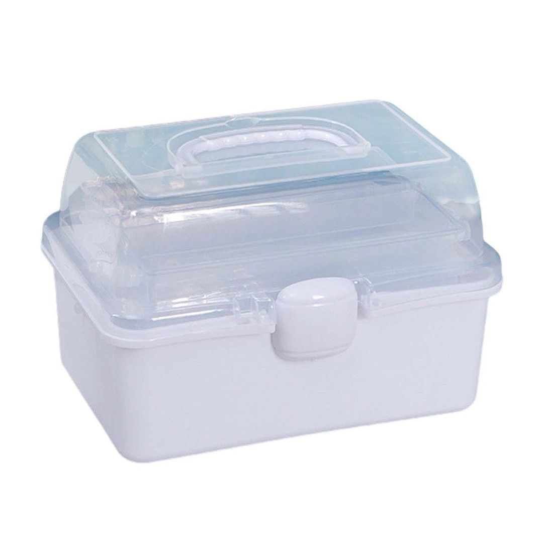 White Storage Box with Handle (Category: Storage Boxes & Baskets) located in Quezon City. Submitted by ana-chan (Listing ID 1430194154, Image 1). Description: Storage box is made of white and clear plastic. It has a handle on top and a secure latch. The dimensions are approximately 20cm long, 15cm wide, and 13cm high. Perfect for storing small items, crafts, or other essentials..