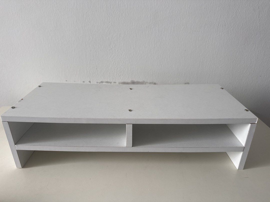 white wooden monitor stand