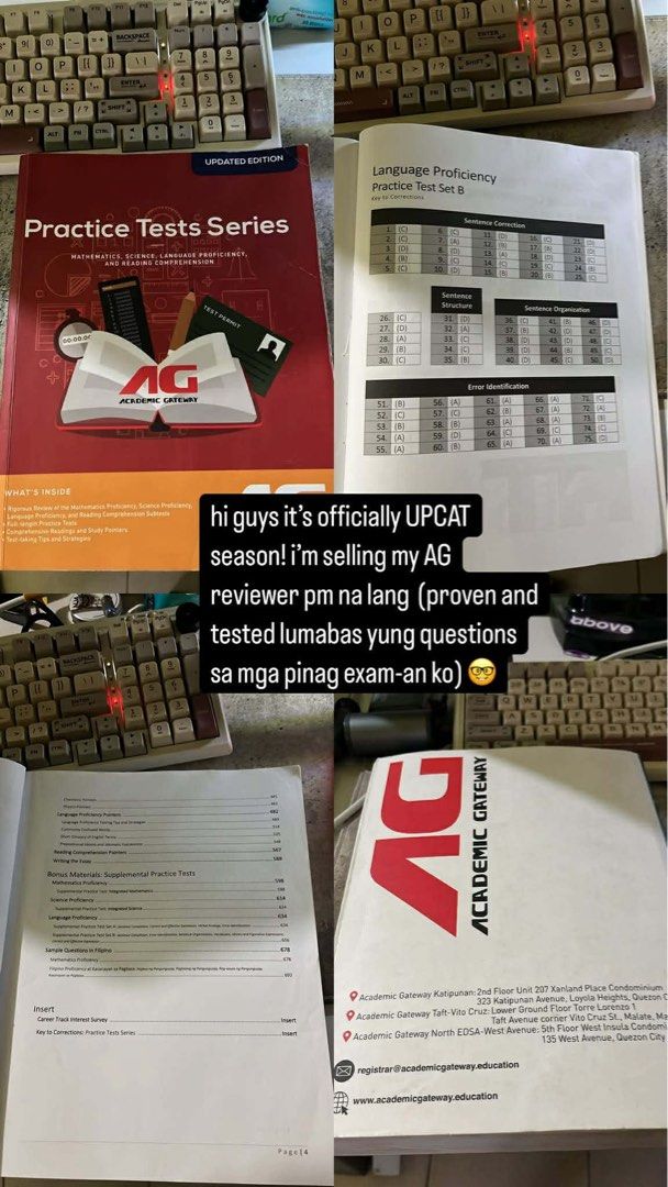 Academic Gateway CET Review Book (Category: Textbooks) located in Quezon City. Submitted by ccasndra (Listing ID 1430243144, Image 1). Description: almost new at mostly pencil writings lang passed USTET, DCAT, and UPCAT using this book lang :)).