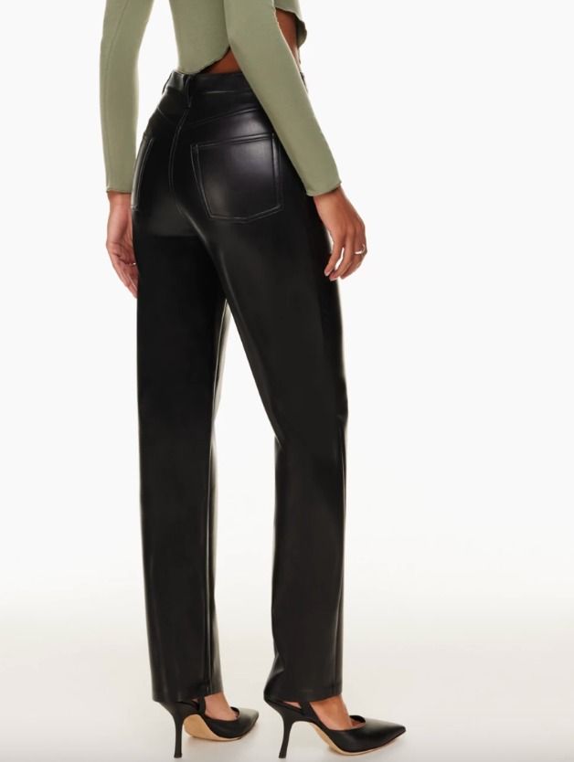 Aritzia Wilfred Black Leather Melina Pants (Category: Other Bottoms) located in Pasig City. Submitted by yoloswaggin_ (Listing ID 1430245429, Image 1). Description: - 0 on tag - high waisted - good quality vegan leather, super soft! - minor defect near zipper (see last pic) - perfect for petite height.