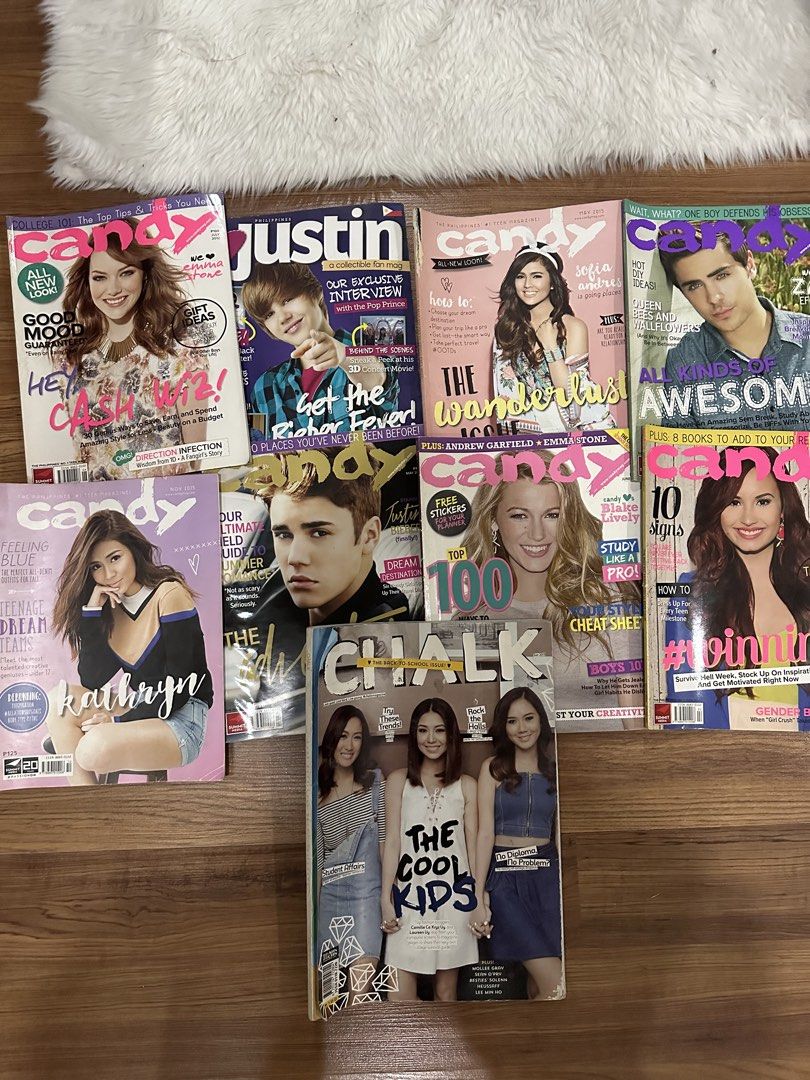 Assorted Candy and Chalk Magazine (Category: Magazines) located in Cainta. Submitted by abivc (Listing ID 1430331091, Image 1). Description: Random months between 2012-2015 Selling cheap to declutter Candy mag & CHALK price per piece 60php Justin Bieber candy mag price 100php ✖️means SOLD ✖️Kathryn Bernardo ✖️Blake Lively ✖️Demi Lovato ✖️Justin Bieber collector mag.