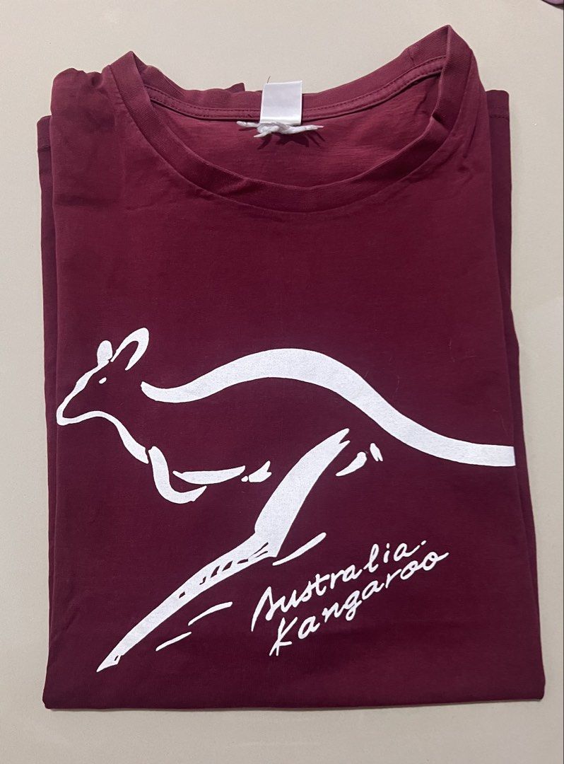 Australia Kangaroo Maroon T-shirt (Category: Tshirts & Polo Shirts ) located in Las Pinas. Submitted by sabsking (Listing ID 1430272509, Image 1). Description: Buy 1 take 1 Made in Australia T shirt Maroon t-shirt featuring a white kangaroo graphic and the words "Australia Kangaroo". Black T Shirt with BONDI beach Graphic Bought in Australia Both XXL ₱350 for both plus sf .