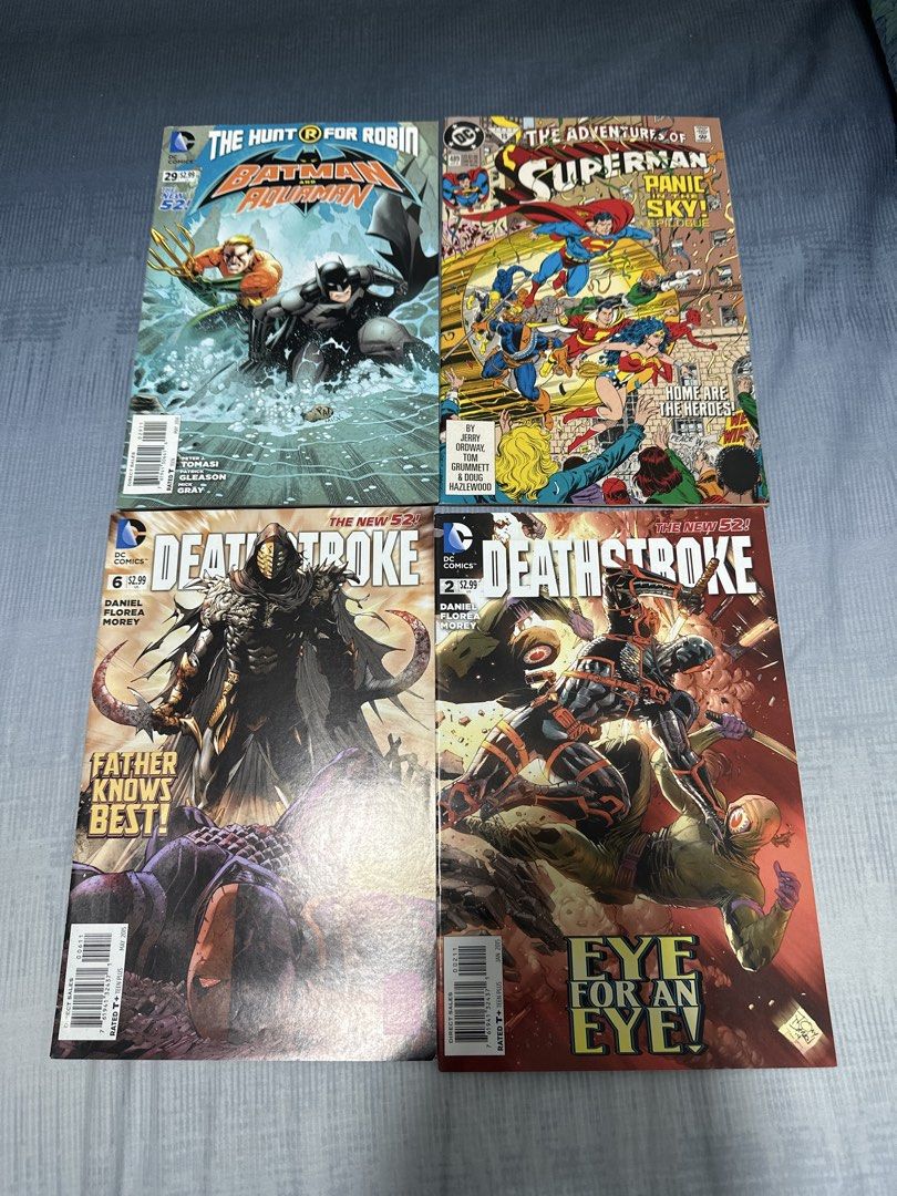 DC single issues comic (Category: Comics & Manga) located in Singapore. Submitted by jacob1sells (Listing ID 1430328780, Image 1). Description: $5 each Batman and aquaman hunt for robin issue 29 The adventure of superman #489 1987 Deathstroke the new 52 issue 2 and 6 Dm for more pictures .