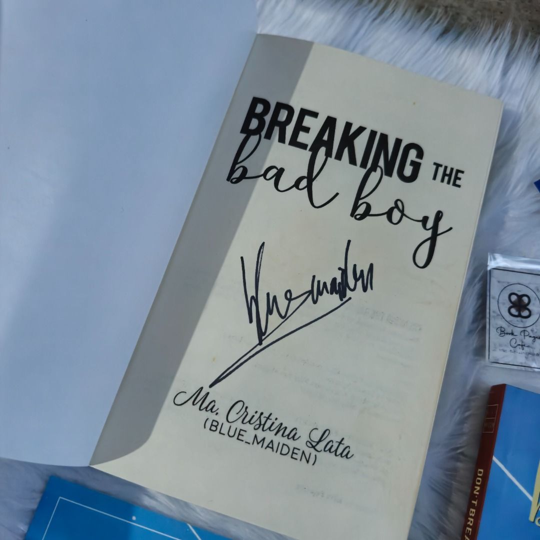 Breaking the Bad Boy Selfpub Bundle [SIGNED] (Category: Storybooks) located in San Jose del Monte. Submitted by krismafabiona (Listing ID 1430269377, Image 3). Description: Breaking the Bad Boy & Don't Break the Bad Boy's Heart Selfpub Book Bundle by Blue Maiden/Tina Lata Price: 1,500php Book Details: Book Cover: Matte Laminated Cover Book Size: Language: English/Tagalog Condition: Used but still in good condition (look as new); w/ author's sign 