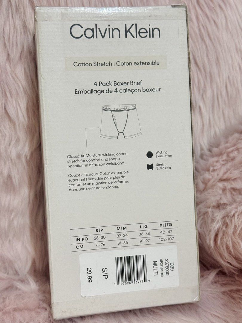 Calvin Klein 4-Pack Boxer Brief - Small (28-30”) (Category: Underwear) located in Manila. Submitted by emmybeee23 (Listing ID 1430236161, Image 2). Description: 100% original Ready to ship MOP: Gcash Loc: QC.
