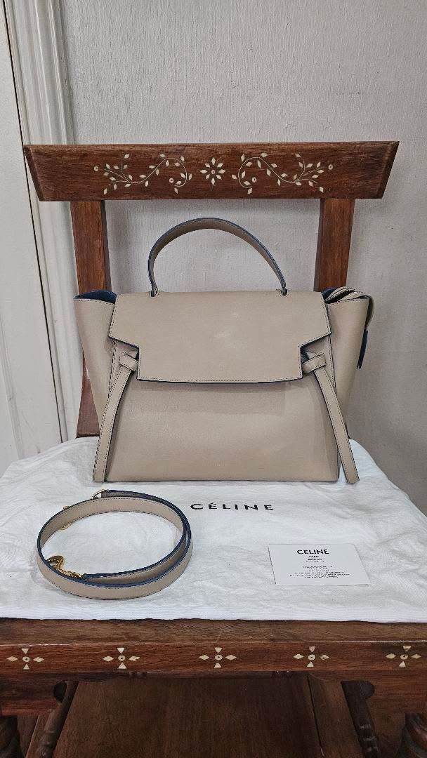 Celine Mini Belt Bag (Category: Luxury Bags & Wallets) located in Rizal. Submitted by maccluxfinds (Listing ID 1430342605, Image 1). Description: Celine Belt Bag (mini) - Beige, blue suede inside - Soft calfskin leather - Made in Italy - Comes with the tags, long strap, dust bag, authenticity card.