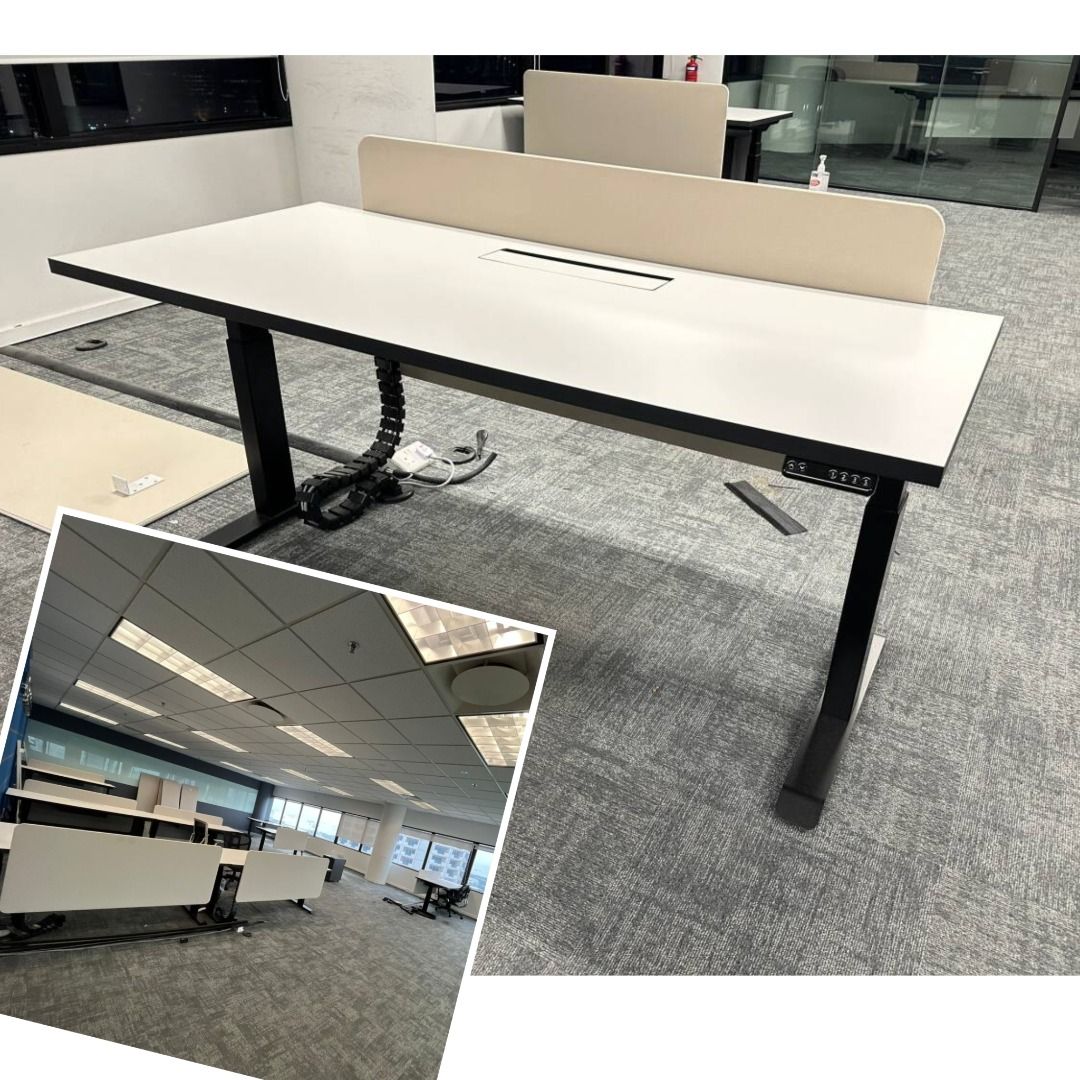Electric Height Adjustable Study Table Computer Table used (Category: Tables & Sets) located in Singapore. Submitted by shopperparadise8 (Listing ID 1430296243, Image 1). Description: Full payment before delivery! Law firm changed office, high quality tables for sale Length: 150cm Height: 75cm to 130cm (Adjustable) Width: 80cm Table top please ref to 2nd picture. Self collection. Delivery service available. Self collect and DIY self assembly Deli