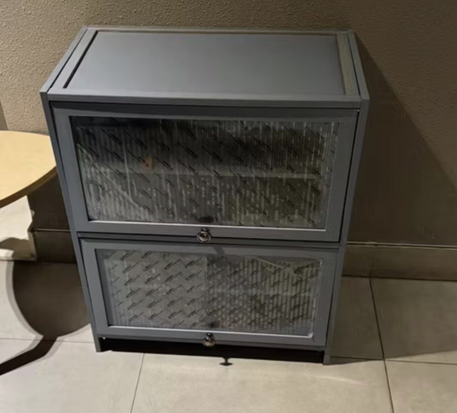 Grey Shoe Cabinet with Glass Doors, Furniture & Home Living, Furniture ...