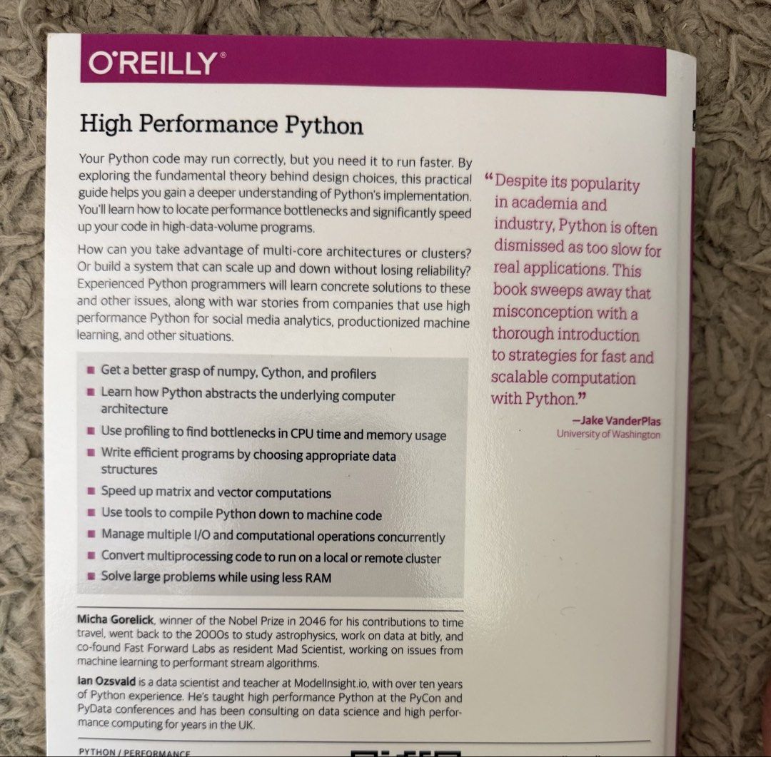 High Performance Python by O'Reilly (Category: Textbooks) located in Singapore. Submitted by waddlerzzz45 (Listing ID 1430282345, Image 2). Description: Textbook for python. See second picture for more details. Open to nego. .