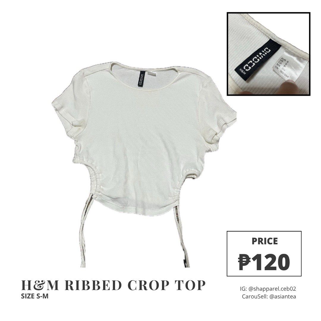 H&M Ribbed Crop Top - Size S-M (Category: Others Tops) located in Cebu City. Submitted by asiantea (Listing ID 1430248890, Image 1). Description: Has some stain but not that noticeable Comfy to wear.