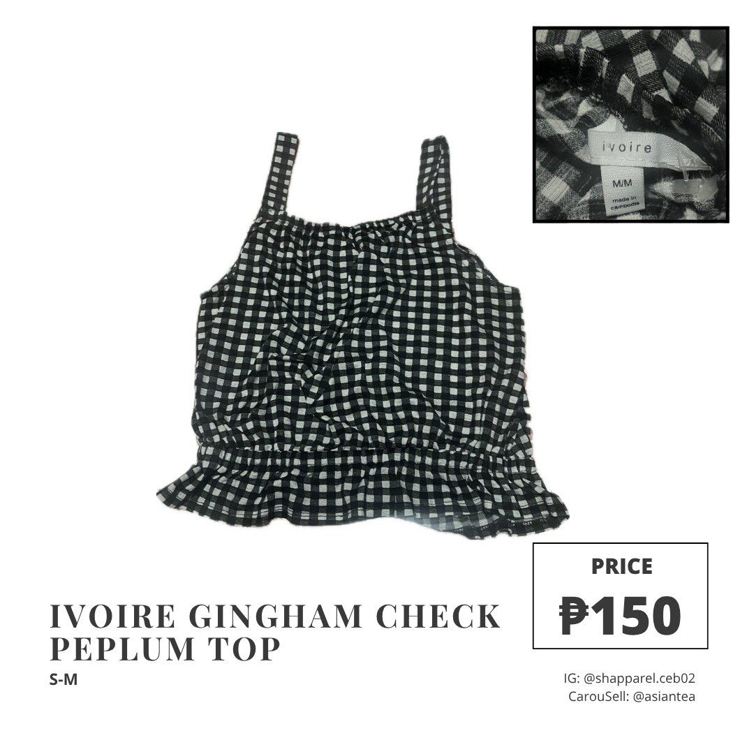 Ivoire Gingham Check Peplum Top (Category: Blouses) located in Cebu City. Submitted by asiantea (Listing ID 1430248525, Image 1). Description: Super breathable fabric Pretty in person.