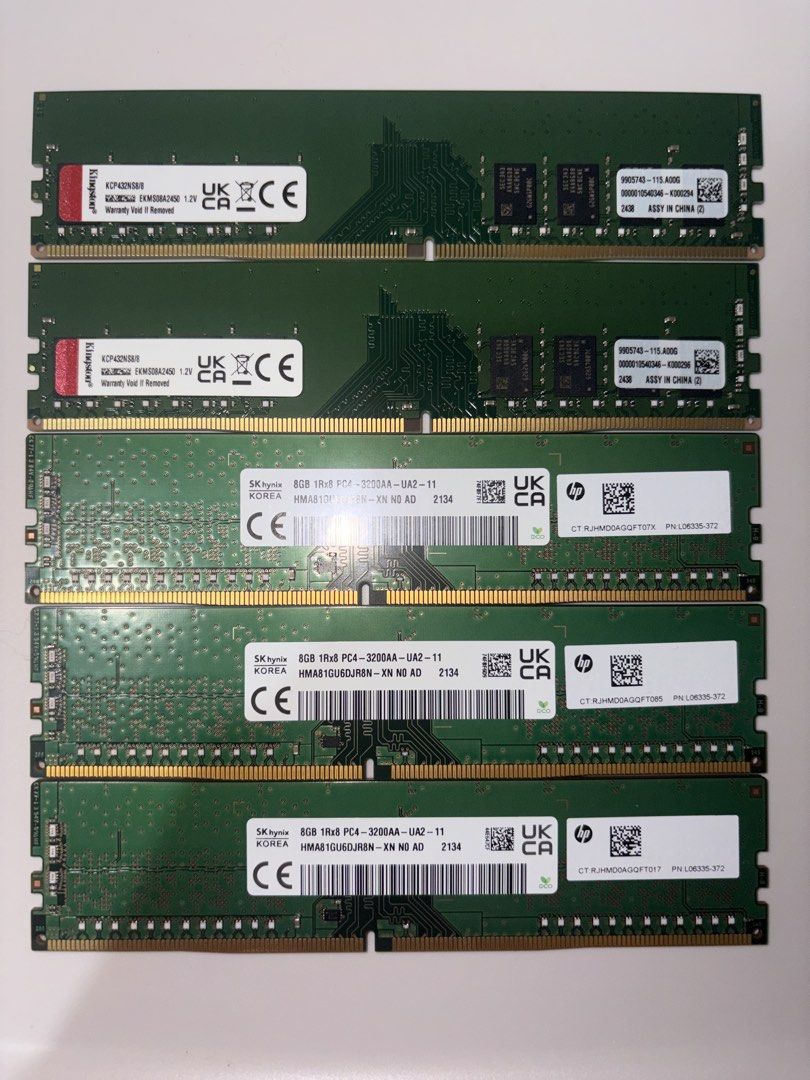 Kingston and HP 8GB DDR4 RAM (Category: Computer Parts) located in Caloocan City. Submitted by grand_royalrabbit (Listing ID 1430283866, Image 1). Description: For sale 8gb ddr4 ram 3200mhz, 1,500 each open for take all din. Pasig location pm lang sa interesado..