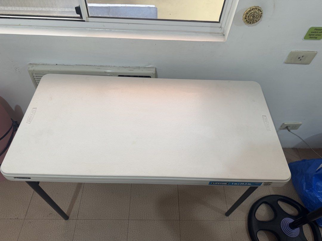 Lifetime Folding Table 1m (Category: Tables & Sets) located in Caloocan City. Submitted by boneezytates (Listing ID 1430247972, Image 2). Description: Lifetime folding table Size: 100 x 19.5 x 74 Bought for 2500 Used only for one year as working table Can also be use as dining table Minimal stains only sa table top, other than that, wala ng issue. Sturdy and very functional. Negotiable RFS: Moving out sale. Will upgrade. Pick up/Delivery: Commonw