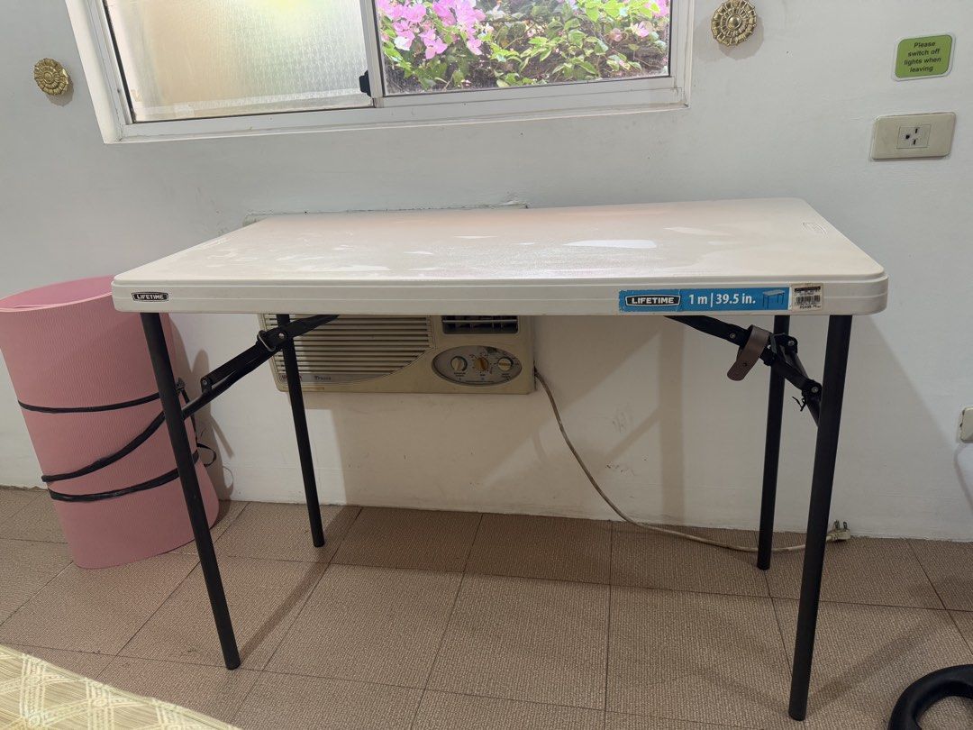 Lifetime Folding Table 1m (Category: Tables & Sets) located in Caloocan City. Submitted by boneezytates (Listing ID 1430247972, Image 3). Description: Lifetime folding table Size: 100 x 19.5 x 74 Bought for 2500 Used only for one year as working table Can also be use as dining table Minimal stains only sa table top, other than that, wala ng issue. Sturdy and very functional. Negotiable RFS: Moving out sale. Will upgrade. Pick up/Delivery: Commonw