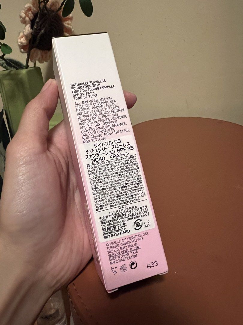 MAC Lightful C3 Foundation NC40 shade (Category: Makeup) located in Quezon City. Submitted by patriciadd (Listing ID 1430306178, Image 2). Description: Brand new, bought March 2026 only, extra purchase, never tried never opened. .