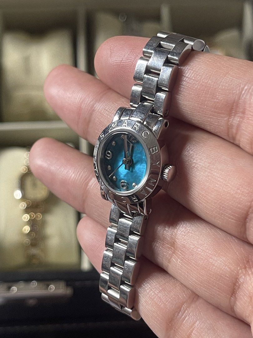 Marc by Marc Jacobs Ladies Watch Blue MOP Dial (Category: Women's Watches) located in Quezon City. Submitted by mimi_declutters (Listing ID 1430250161, Image 2). Description: - mother of pearl dial - silver bracelet - personal preloved - watch face size is centavo - can request more photos via dm - lalamove or j&t - slightly negotiable.