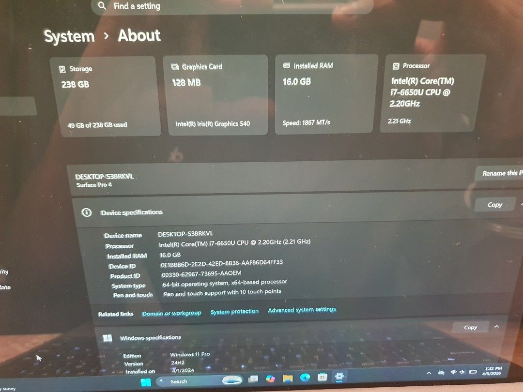 Microsoft Surface Pro 4 i7-6650U 16GB RAM 256GB SSD420605743533936642