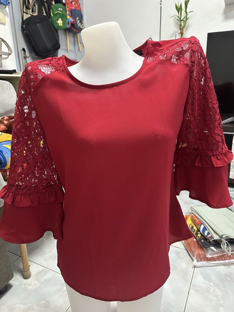 M&S Collection Red Lace Sleeve Blouse (Category: Blouses) located in Quezon City. Submitted by mihoho13 (Listing ID 1430385520, Image 1). Description: .
