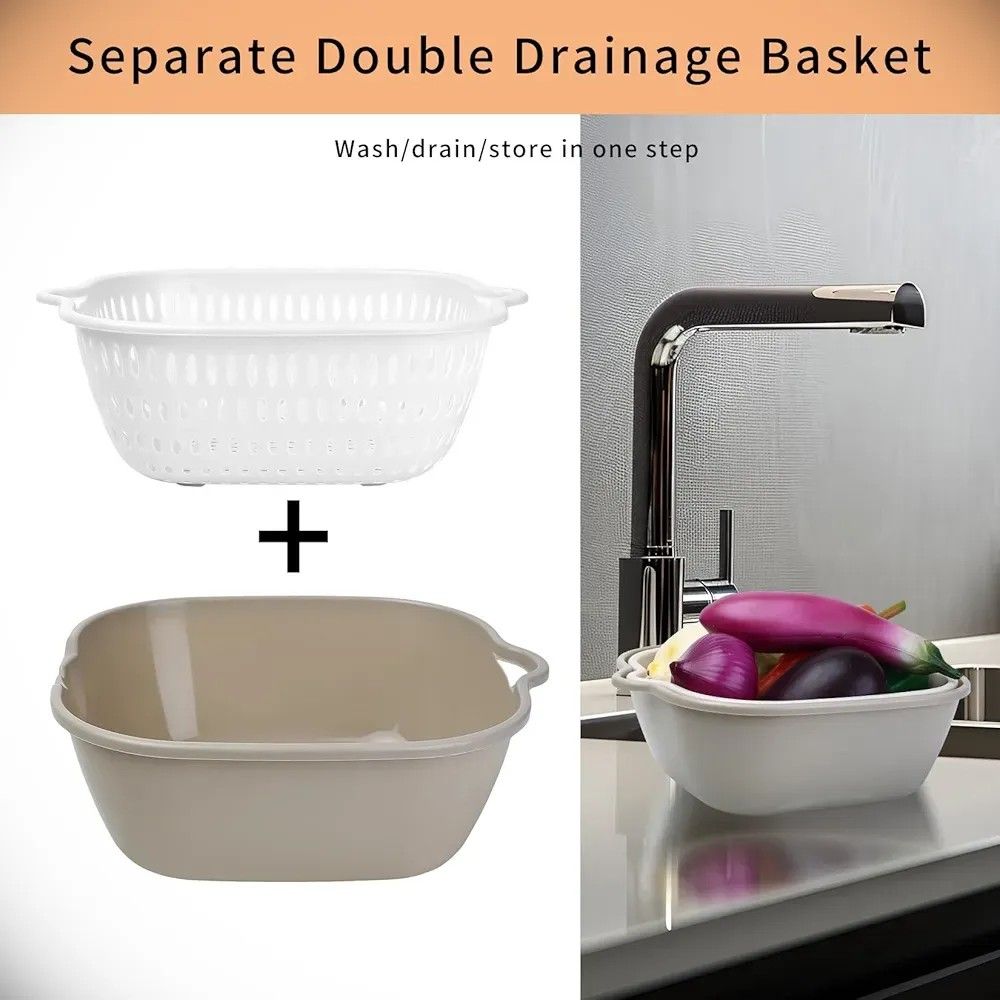 Multi-Size Double Drainage Basket Set of 8 (Category: Storage Boxes & Baskets) located in Quezon City. Submitted by ana-chan (Listing ID 1430254460, Image 2). Description: Set includes multiple sizes of drainage baskets, perfect for washing, draining, and storing fruits and vegetables. The set features a double-layer design with a separate drainage basket and a solid outer basin. Sizes include extra large, large, medium, and trumpet. The baskets 