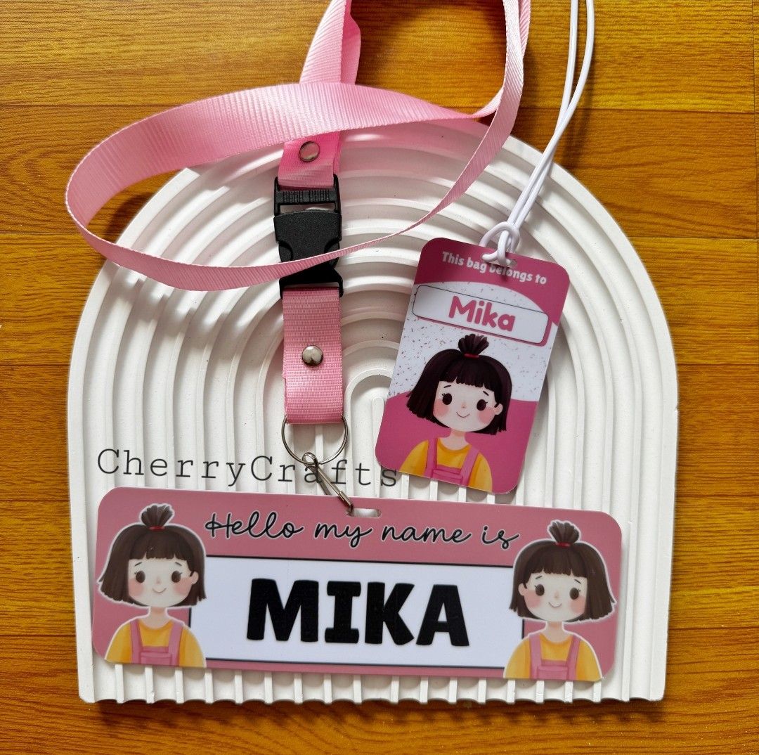 Name Tag & Bag Tag PVC Personalized (Category: Stationery & School Supplies) located in Manila. Submitted by cherrycrafts (Listing ID 1430362233, Image 2). Description: Personalized bag tags and name tag perfect for kids! Each tag comes with a matching lanyard. Choose from a variety of designs featuring cute characters, mermaids, robots, and more. Customize with your child's name for easy identification. Great for school bags, travel luggage, or 