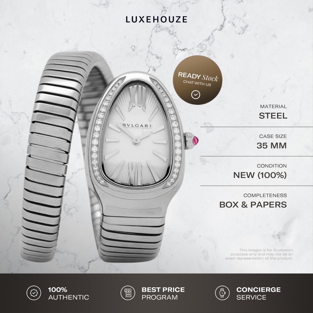 New Mar 2026 Bulgari Serpenti Tubogas Watch 101816 Silver (Category: Watches) located in Singapore. Submitted by luxehouze (Listing ID 1429421343, Image 1). Description: READY FOR EXTRA DEALS? Join our Community for special offers and latest arrivals! //bit.ly/LHWatchesSG Luxehouze is your trusted marketplace to buy and sell luxury goods. Luxehouze SG Pte Ltd is a licensed luxury goods marketplace and regulated dealer. WHY US? 100% Authentic with
