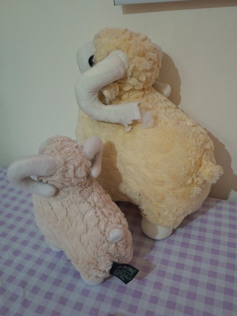 Sheep/Lamb Stuffed Toy Plushie Set (Category: Plushies & Soft Toys) located in Manila. Submitted by nashiyay (Listing ID 1430313008, Image 2). Description: • Payment via Gcash only • Reservation fee 10 pesos • Fixed prices • No refund once paid - I bought the big one from Mr. DIY with damage on the horns that I didnt notice - The small one was bought from Manila Zoo and it costed 700 pesos.