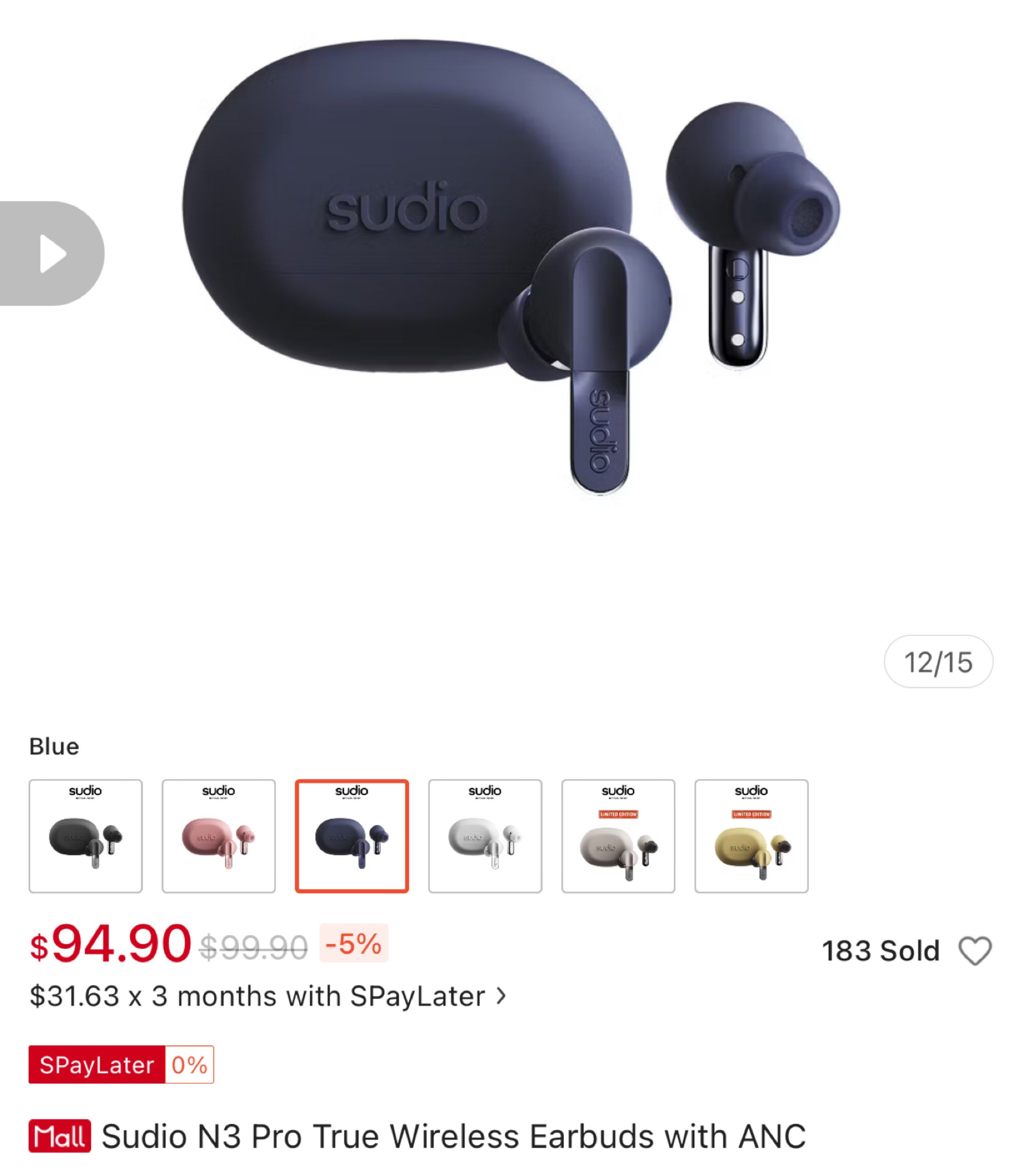 Sudio N3 Pro True Wireless Earbuds with ANC - Blue