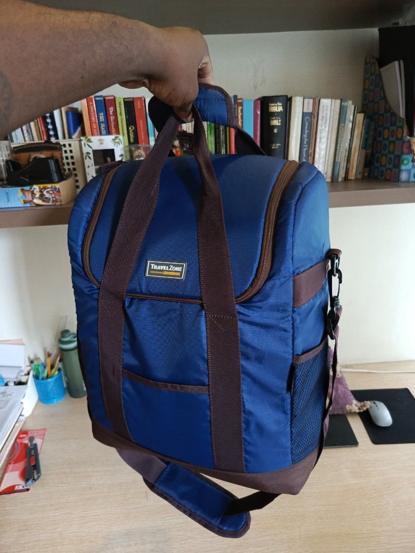 Travel Zone Backpack (Category: Luxury Bags & Wallets) located in Manila. Submitted by aprilis25 (Listing ID 1430342507, Image 3). Description: Travel Zone Thermal Three way bag Brand is Japan Can serve as hand, sling and backpack 1000 only In excellent condition Check our online store for more items.