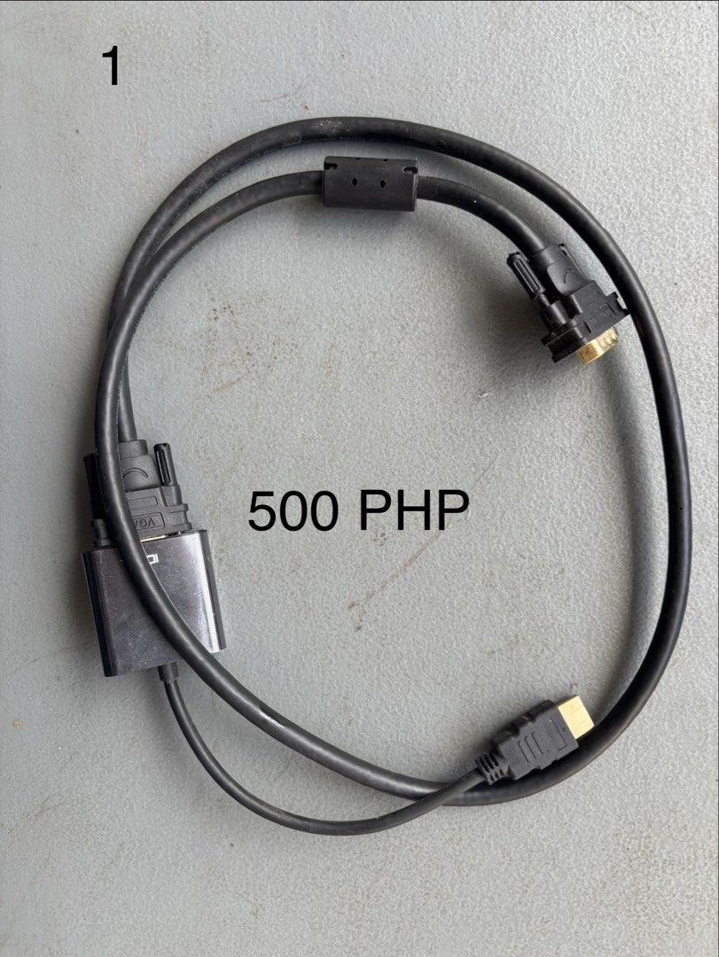 VGA to HDMI Cable (Category: Cables & Adaptors) located in Calamba. Submitted by zujgaragesale (Listing ID 1430257805, Image 1). Description: (1) VGA,HDMI, with Video Capture Cable (2) HDMI Cable (3) VGA to HDMI Cable (4) HDMI Cable (5) HDMI to Type - C ✅No issue ✅All function 🇵🇭 Calamba City, Laguna.