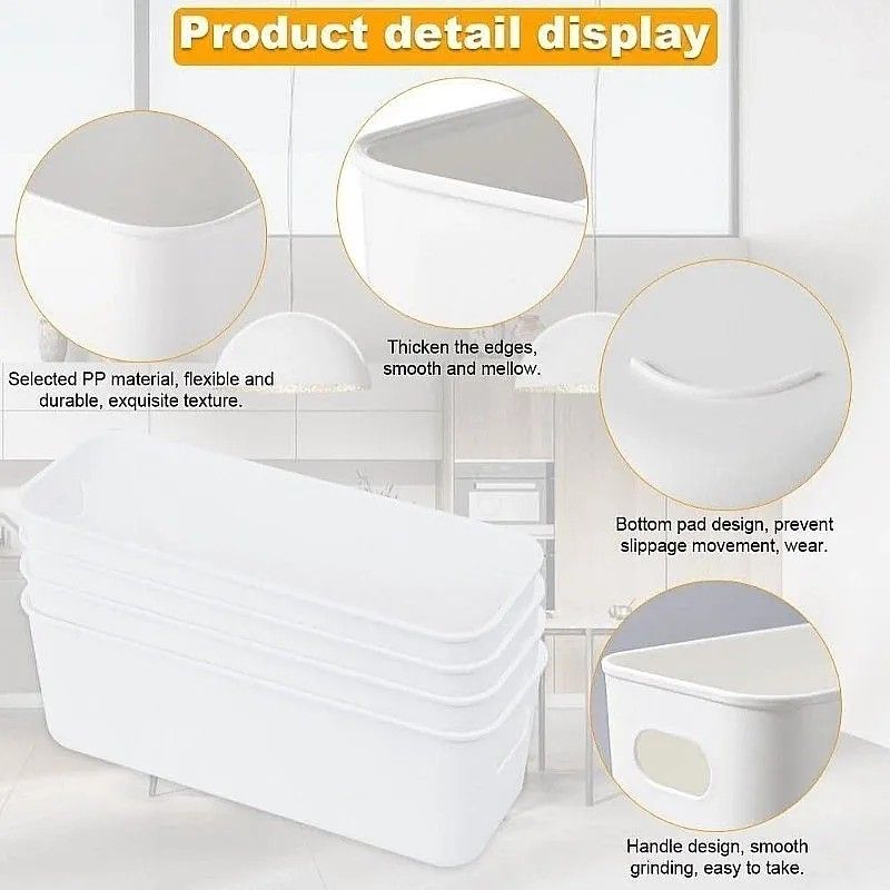White Thick Plastic Storage Bins w/ Handles - sold each (Category: Storage Boxes & Baskets) located in Quezon City. Submitted by ana-chan (Listing ID 1430218146, Image 2). Description: Set of white plastic storage bins, perfect for organizing your kitchen, pantry, or any space. Features a handle design for easy carrying and a bottom pad design to prevent slippage. Made of durable PP material with a smooth texture. Ideal for storing food items, ut