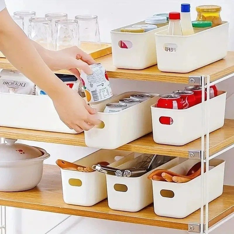 White Thick Plastic Storage Bins w/ Handles - sold each (Category: Storage Boxes & Baskets) located in Quezon City. Submitted by ana-chan (Listing ID 1430218146, Image 3). Description: Set of white plastic storage bins, perfect for organizing your kitchen, pantry, or any space. Features a handle design for easy carrying and a bottom pad design to prevent slippage. Made of durable PP material with a smooth texture. Ideal for storing food items, ut