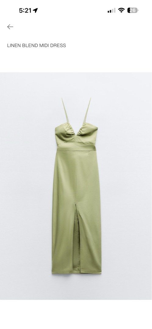 Zara Linen Blend Midi Dress (Category: Dresses) located in Taguig. Submitted by gabitems (Listing ID 1430304319, Image 1). Description: Brand: Zara Size: M Original Price: 2250 Material: Linen blend Color: Green.