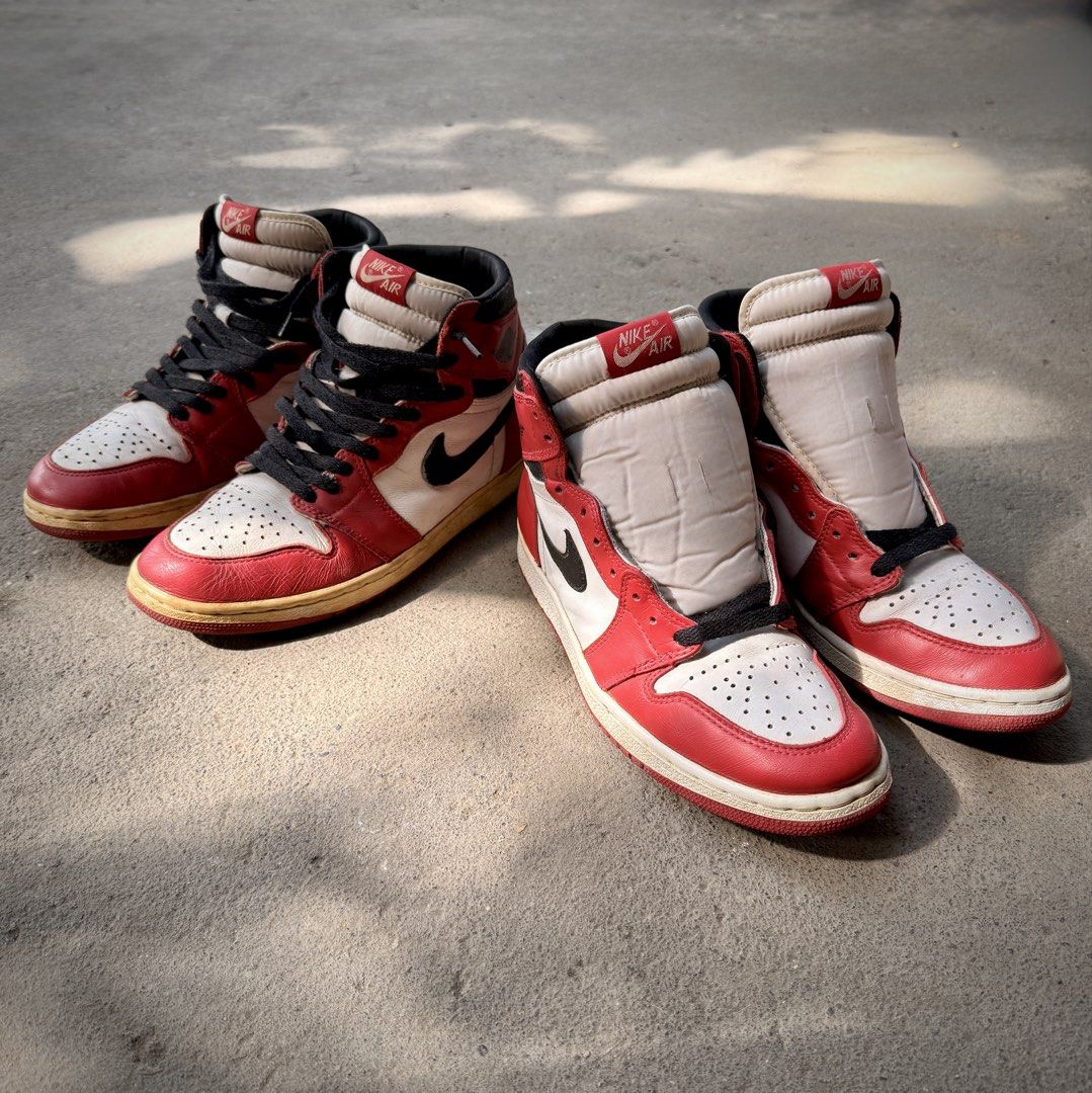 1994 Nike Air Jordan 1 High “Chicago” (Category: Sneakers) located in Dagupan City. Submitted by theexclusivetailor (Listing ID 1430462274, Image 1). Description: 2 Pairs of Nike Air Jordan 1 High Chicago (1994 OG) Size: US 9 (both pairs) 👟 Left pair (in photo): Condition: 8+/10 – Normal aging – Leather still solid – Minimal sole separation and heel drag – Great for collection or careful wear 👟 Right pair (in photo): Condition: 9+/10 – Very cle