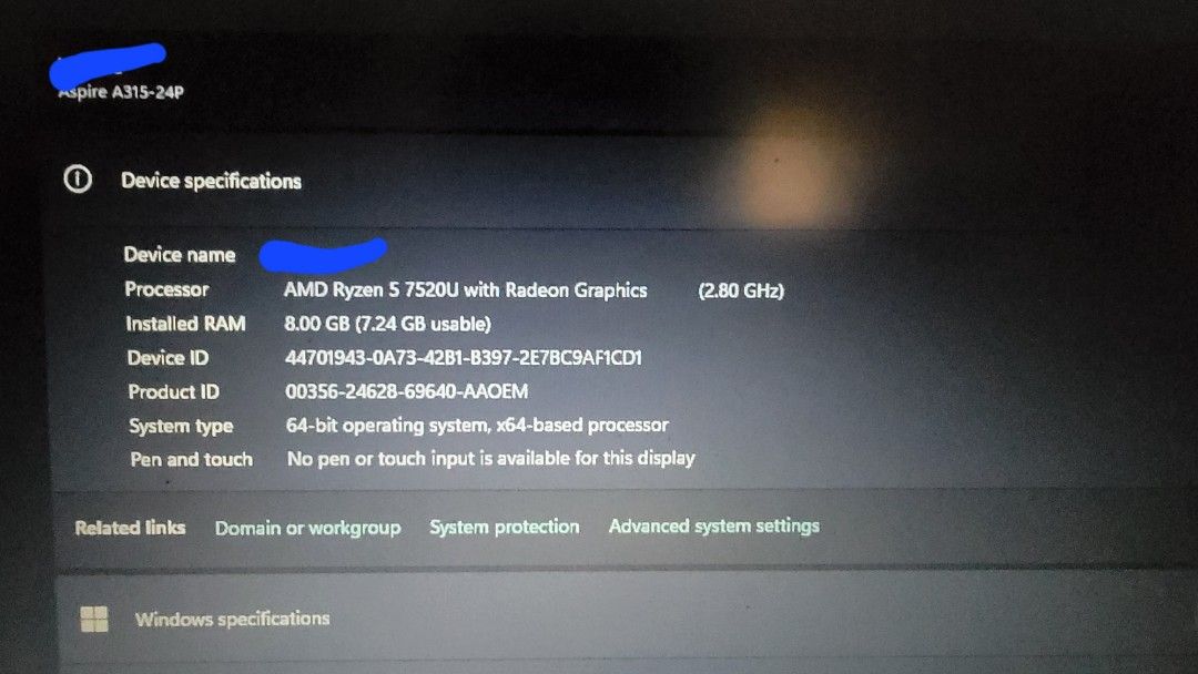 ACER ASPIRE 3 (Category: Laptops & Notebooks) located in Caloocan City. Submitted by liyonnice22334 (Listing ID 1430579098, Image 1). Description: ‼️Acer Aspire 3‼️✨ Lightly used, no dents, no damage, minor scratches sa panel sa baba good as new ⚡ Fast performance – Ryzen 5 7520U , 8GB RAM, 256GB SSD 💻 Perfect for school, work, or everyday use 🔋 Battery in good health, comes with original charger, 75% battery health 🛠️ Freshly cleaned & reset 