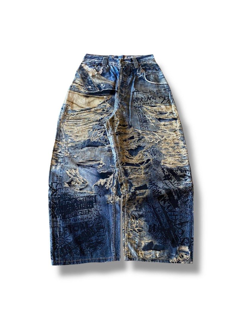 Acne Studios Torn Scribble Trompe L'oeil Baggy Jean (Category: Jeans) located in Subic. Submitted by kanyeah (Listing ID 1430581111, Image 1). Description: Waist: 34 Length: 41 Hem: 11.
