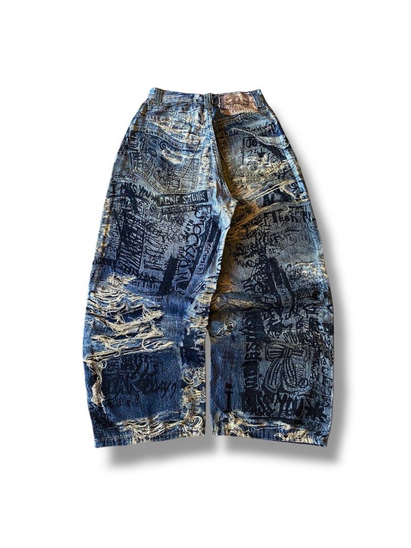 Acne Studios Torn Scribble Trompe L'oeil Baggy Jean (Category: Jeans) located in Subic. Submitted by kanyeah (Listing ID 1430581111, Image 2). Description: Waist: 34 Length: 41 Hem: 11.