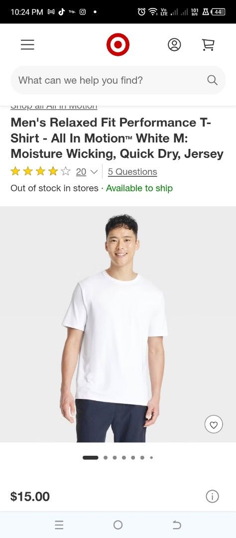 All in motion performance SS (Category: Activewear) located in Cabuyao City. Submitted by khode025 (Listing ID 1430555315, Image 1). Description: All in motion performance SS Medium on tag width:20.5 length:27 excellent used condition polyster spandex material 480 Only .