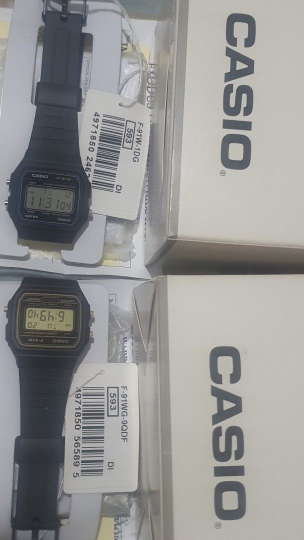 Casio F-91W Digital Watch (Category: Men's Watches) located in Tarlac. Submitted by gunz__ (Listing ID 1430564476, Image 2). Description: ₱1390 (yellow is sold). Brand new with inclusions. Hiwalay po shipping fee. PM if interested..