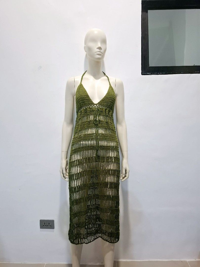 Crochet Halter Summer Mini Dress (Category: Dresses) located in Manila. Submitted by c.marga20 (Listing ID 1430468510, Image 2). Description: No Brand Color: Moss Green Size: Medium to Large.