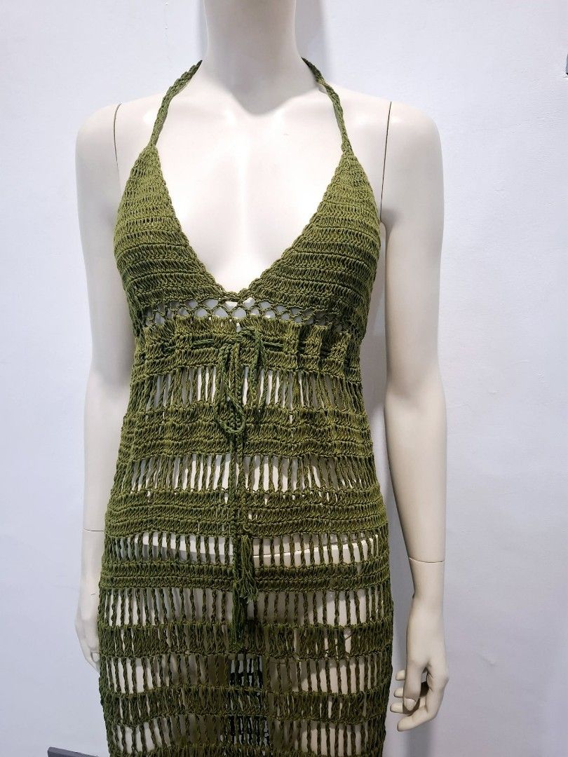 Crochet Halter Summer Mini Dress (Category: Dresses) located in Manila. Submitted by c.marga20 (Listing ID 1430468510, Image 1). Description: No Brand Color: Moss Green Size: Medium to Large.